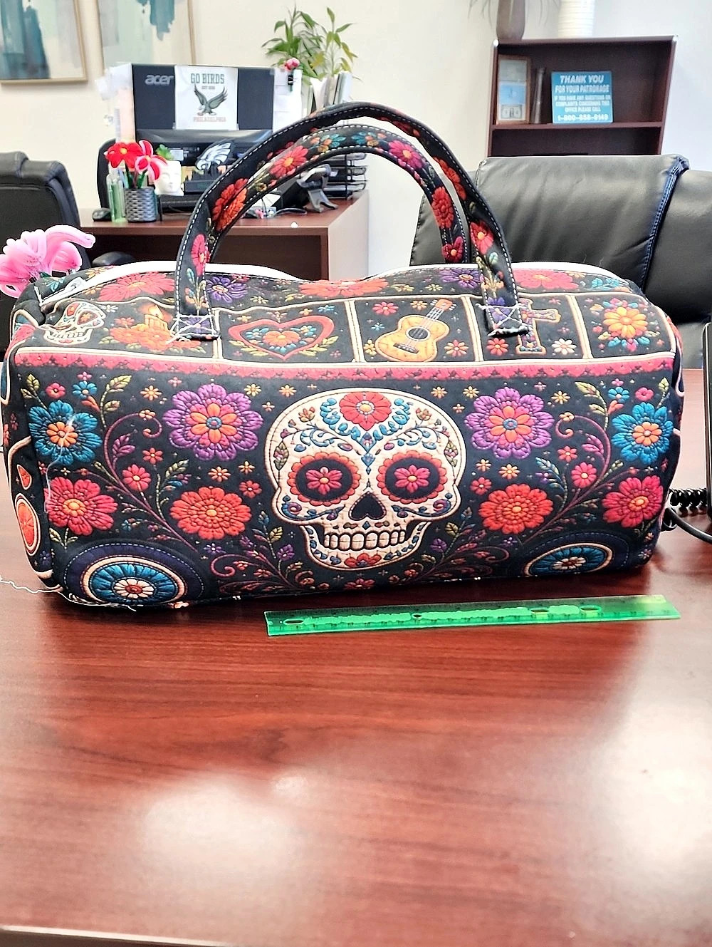 Floral Sugar Skull Travel Bag in Black & Multicolor